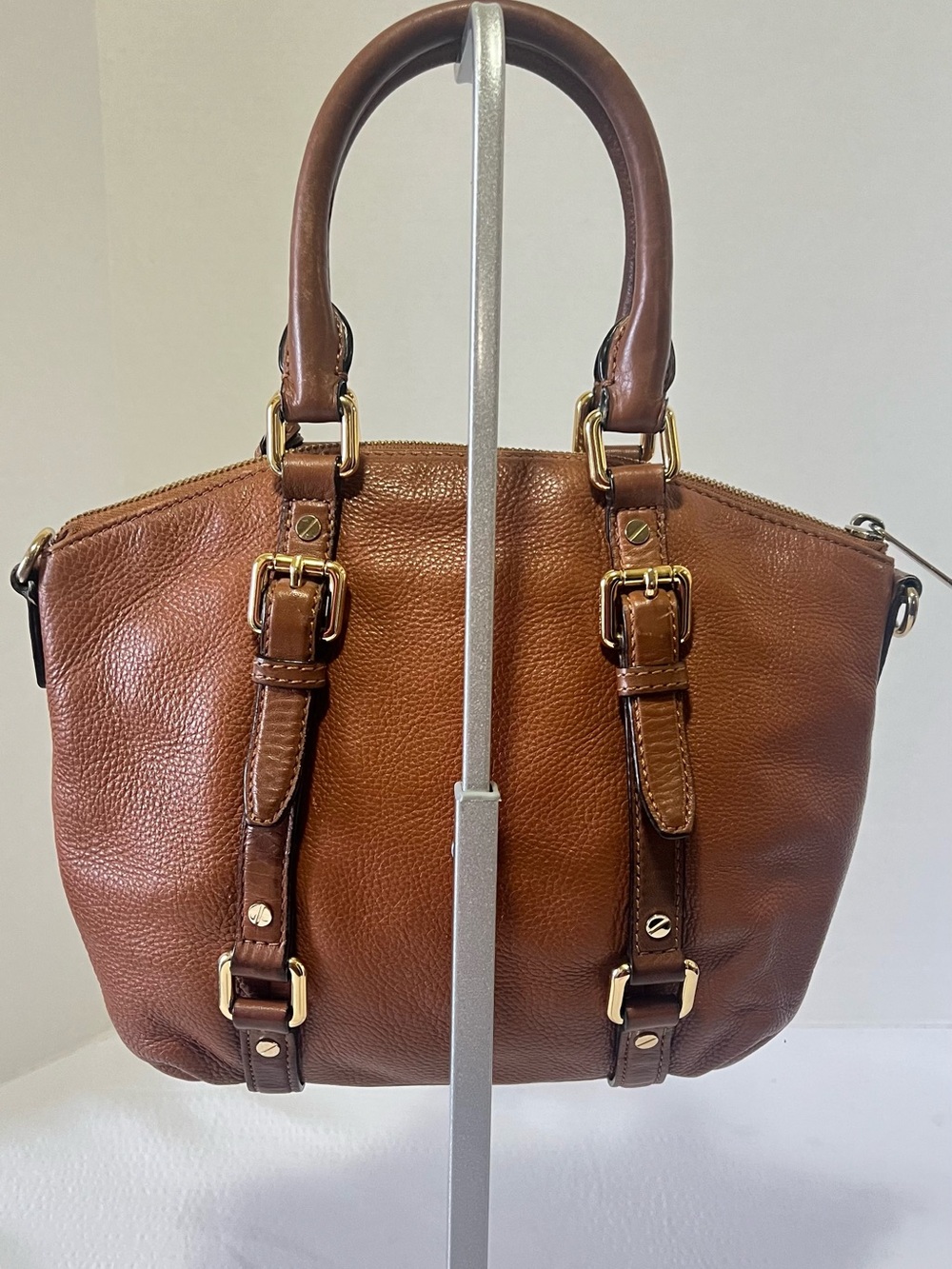 Michael Kors Cognac Pebbled Leather Satchel with Gold Hardware - Picture 3 of 12